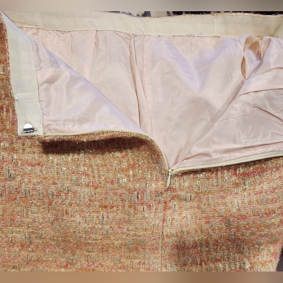 Vintage Pink and Gold Shimmer Midi Tweed Skirt Fully Lined - Picture 7 of 8